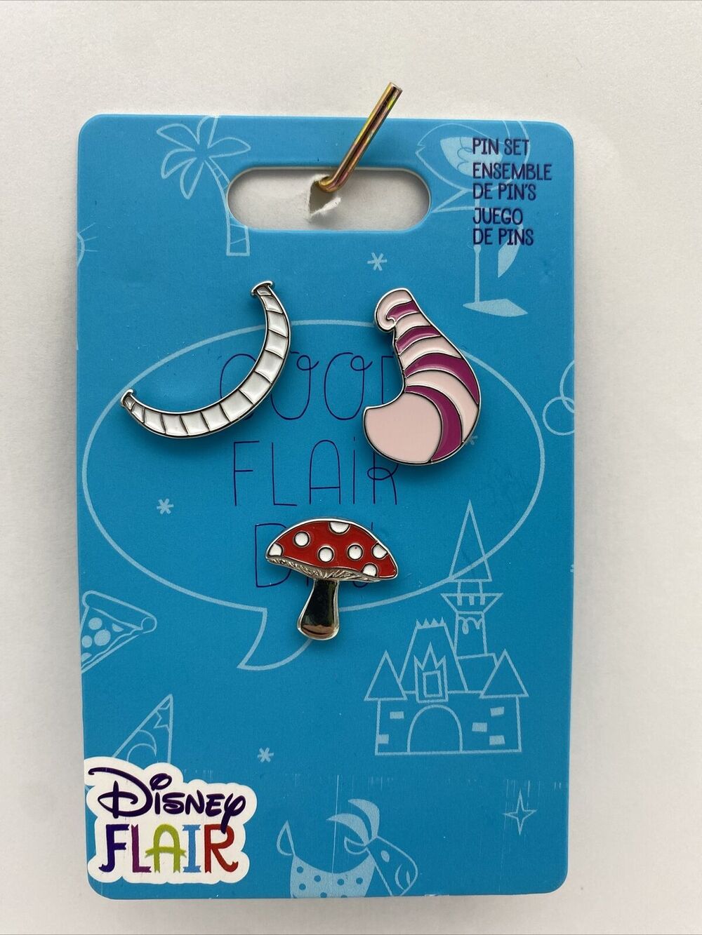 Disney Parks Pin Alice in Wonderland Flair 3 Pins Set Cheshire Cat and Mushroom